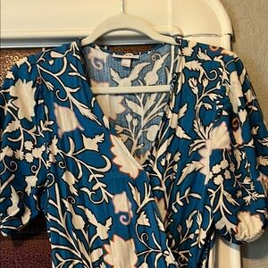 Floral Blue Wrap Top